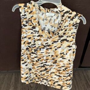 Stylish Tahari Sleeveless Cowl Neck Blouse yellow gold black gray tan